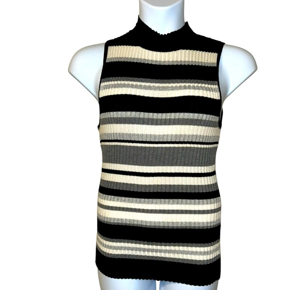 Y2K Ribbed Knit Striped Sleeveless Mock Neck Top – Hooked Up by I.O.T., Size M - Picture 5 of 9